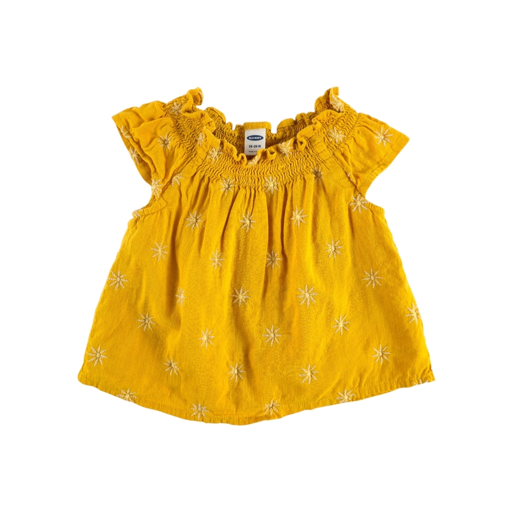Old Navy, Printed Smocked-Neck Top with Embroidered Daisy 18–24M